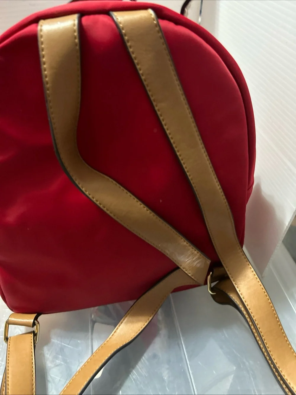 Tommy Hilfiger Red Mini Nylon Backpack with Tan Trim